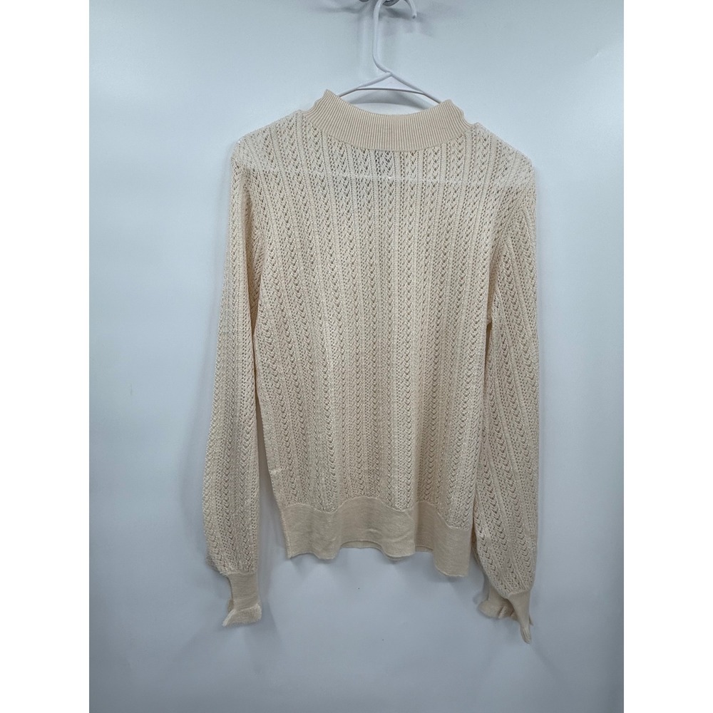 Madeleine Thompson Small Pointelle Sweater Womens Cream Mock Neck Balloon Sleeve